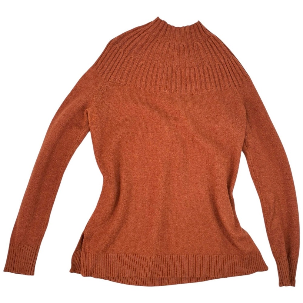 Rust Brown Terracotta Mock Neck Sweater Ribbed‎ Yoke Side Slits Anthropologie S